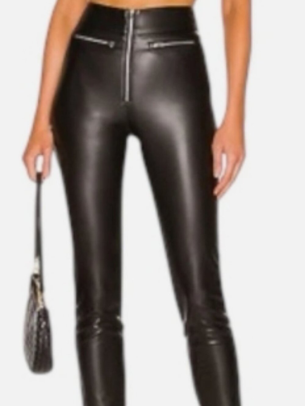 Superdown Black Faux Leather Pants Hight Waist Zip Straight Skinny "Megan" Small